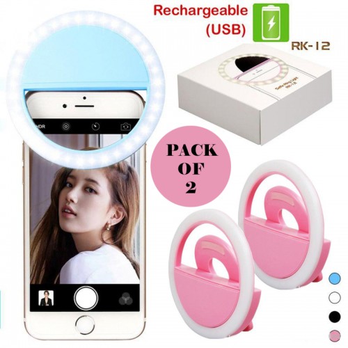 Pack Of 2 Mini Portable USB Rechargeable Selfie Ring Light With 3 Brightness Levels Pack Of 2 Mini Portable USB Rechargeable Selfie Ring Light With 3 Brightness Levels